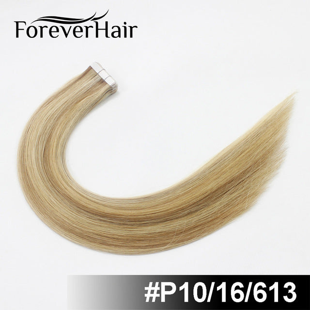 forever hair 2.0g/pc 18" remy tape in human hair extension full cuticle seamless straight skin weft hair salon style 20pcs/pac p10/16/613 / 18 inches / 12 months, 20 pcs, >=35%