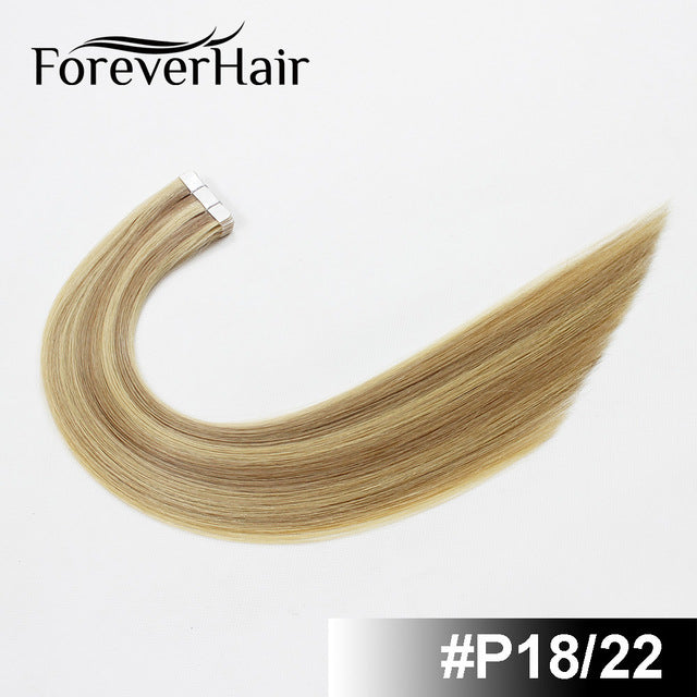 forever hair 2.0g/pc 18" remy tape in human hair extension full cuticle seamless straight skin weft hair salon style 20pcs/pac m18/22 / 18 inches / 12 months, 20 pcs, >=35%