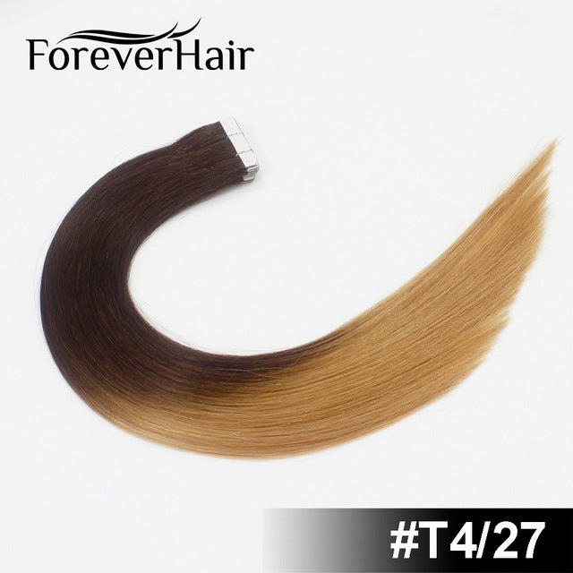 forever hair 2.0g/pc 18" remy tape in human hair extension full cuticle seamless straight skin weft hair salon style 20pcs/pac t4/27 / 18 inches / 12 months, 20 pcs, >=35%