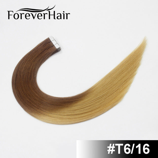 forever hair 2.0g/pc 18" remy tape in human hair extension full cuticle seamless straight skin weft hair salon style 20pcs/pac t6/16 / 18 inches / 12 months, 20 pcs, >=35%
