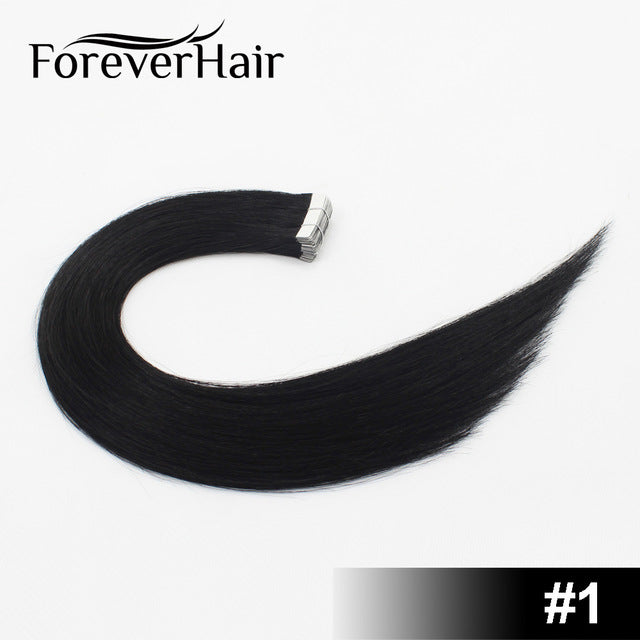 forever hair 2.0g/pc 18" remy tape in human hair extension full cuticle seamless straight skin weft hair salon style 20pcs/pac #1 / 18 inches / 12 months, 20 pcs, >=35%