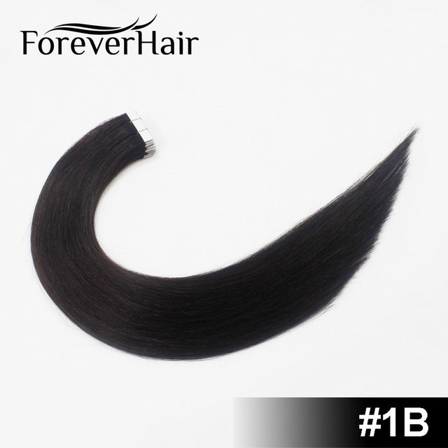 forever hair 2.0g/pc 18" remy tape in human hair extension full cuticle seamless straight skin weft hair salon style 20pcs/pac #1b / 18 inches / 12 months, 20 pcs, >=35%