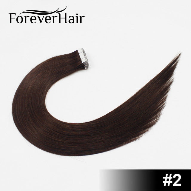 forever hair 2.0g/pc 18" remy tape in human hair extension full cuticle seamless straight skin weft hair salon style 20pcs/pac #2 / 18 inches / 12 months, 20 pcs, >=35%