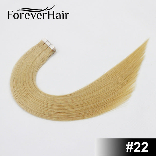 forever hair 2.0g/pc 18" remy tape in human hair extension full cuticle seamless straight skin weft hair salon style 20pcs/pac #22 / 18 inches / 12 months, 20 pcs, >=35%