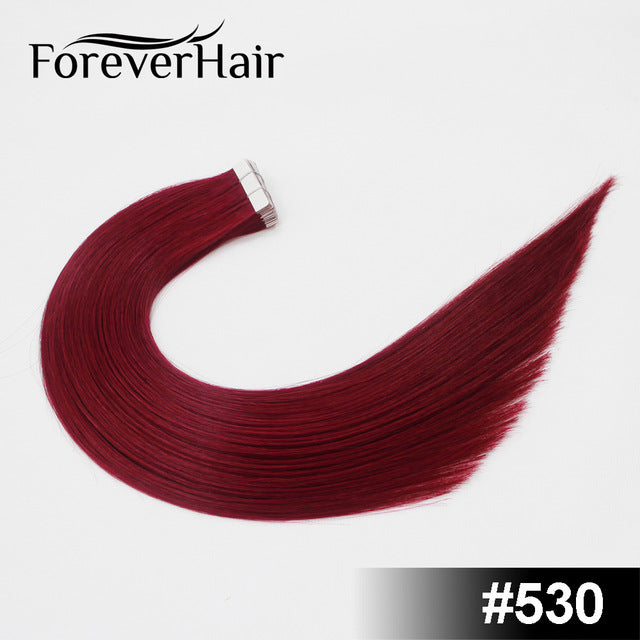 forever hair 2.0g/pc 18" remy tape in human hair extension full cuticle seamless straight skin weft hair salon style 20pcs/pac #530 / 18 inches / 12 months, 20 pcs, >=35%
