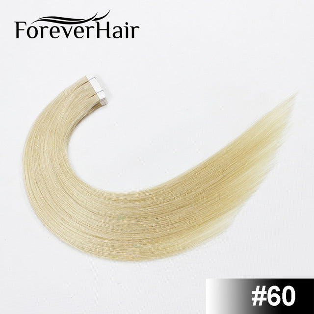 forever hair 2.0g/pc 18" remy tape in human hair extension full cuticle seamless straight skin weft hair salon style 20pcs/pac #60 / 18 inches / 12 months, 20 pcs, >=35%