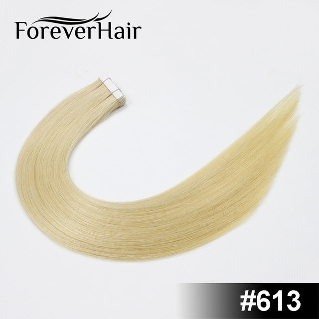 forever hair 2.0g/pc 18" remy tape in human hair extension full cuticle seamless straight skin weft hair salon style 20pcs/pac #613 / 18 inches / 12 months, 20 pcs, >=35%