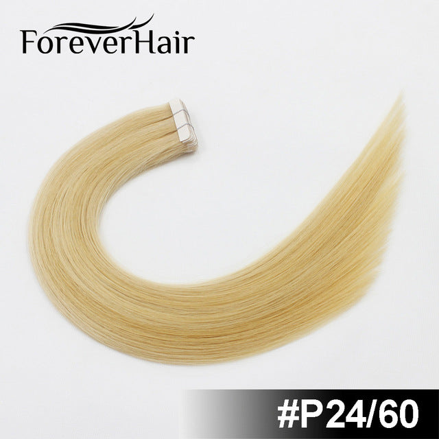 forever hair 2.0g/pc 18" remy tape in human hair extension full cuticle seamless straight skin weft hair salon style 20pcs/pac p24/60 # / 18 inches / 12 months, 20 pcs, >=35%