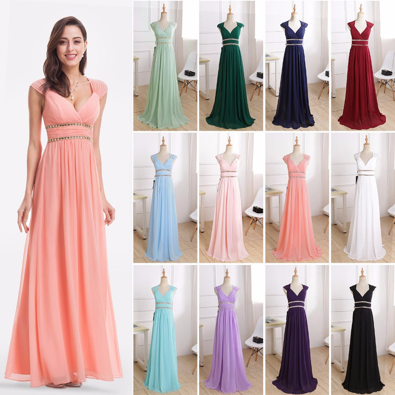 formal evening dresses long ever pretty women elegant navy blue white v neck sleeveless empire evening dresses new