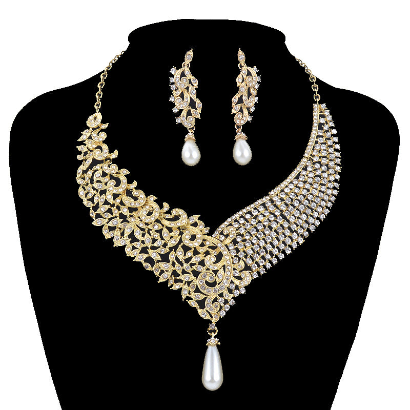 gold metal plated necklace earrings bridal wedding jewelry sets