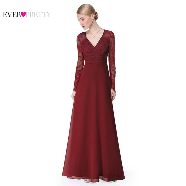 formal evening dresses ever pretty women's elegant v-neck long sleeve lace plus size evening dress