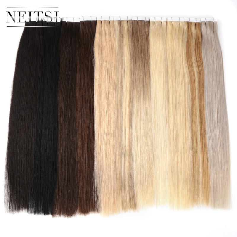 straight skin weft adhesive hair none remy tape in human hair extensions 16" 18" 20" 22" 24" double side tape 13 colors