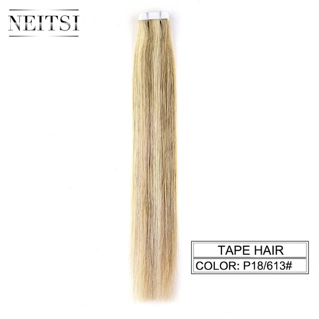 straight skin weft adhesive hair none remy tape in human hair extensions 16" 18" 20" 22" 24" double side tape 13 colors