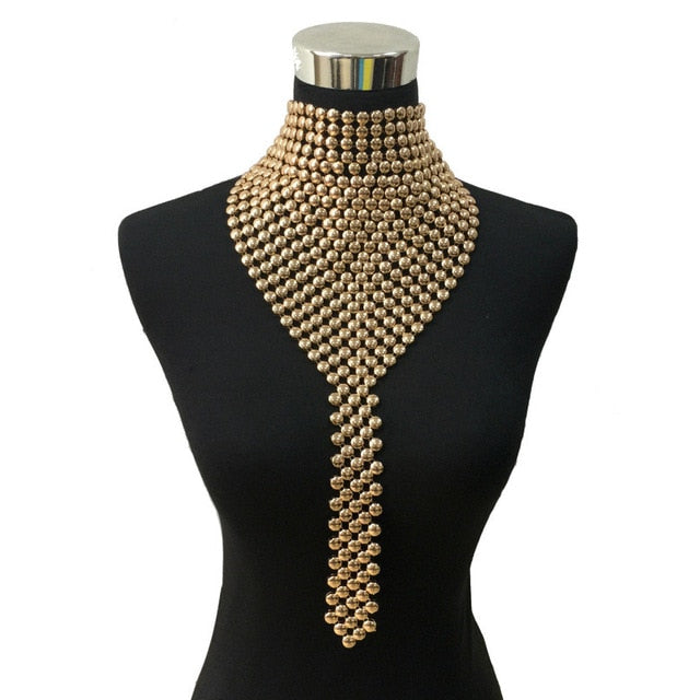 metal chokers jewelry neck bib collar torques long chain tassels statement necklaces gold