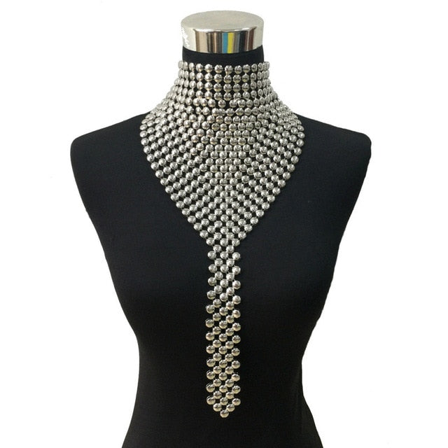metal chokers jewelry neck bib collar torques long chain tassels statement necklaces silver