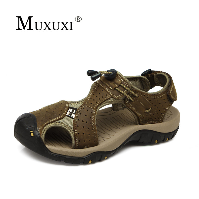 toe protect men sandals genuine leather soft sole casual shoes high quality  comfortable outdoor beach shoes plus size 38-46