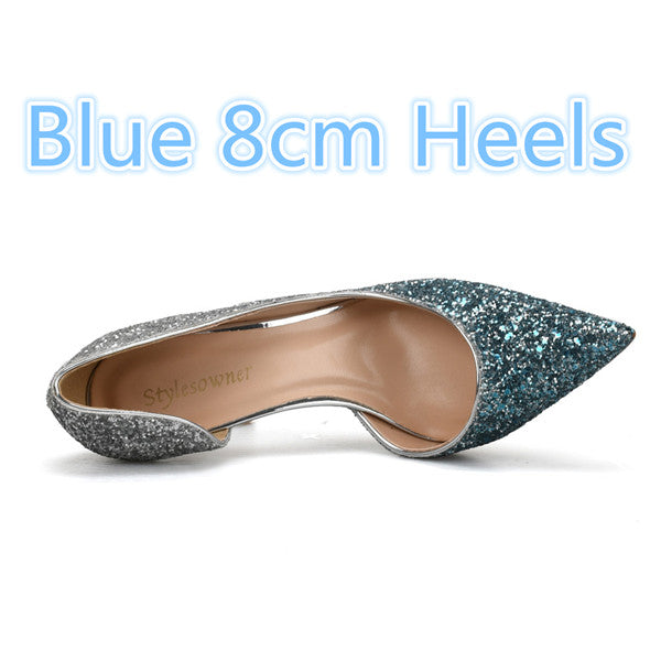 stylesowner high end all-match shallow woman pumps shoes sexy pointed toe stiletto shoes for woman high heels 8cm heels mature blue 8cm heels / 46