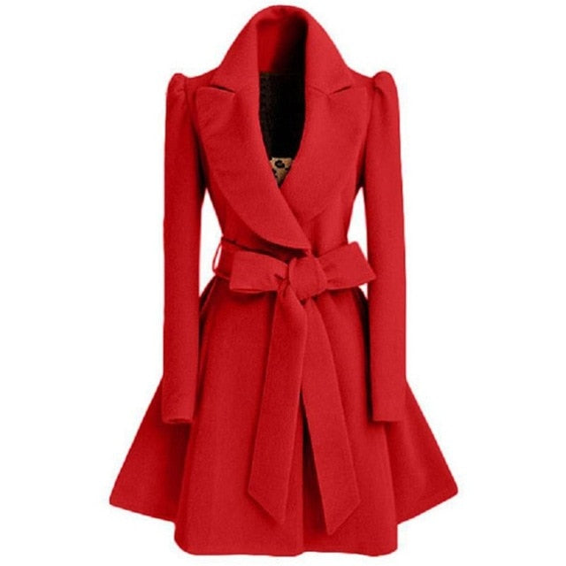 long trench coat for women slim female black red coat