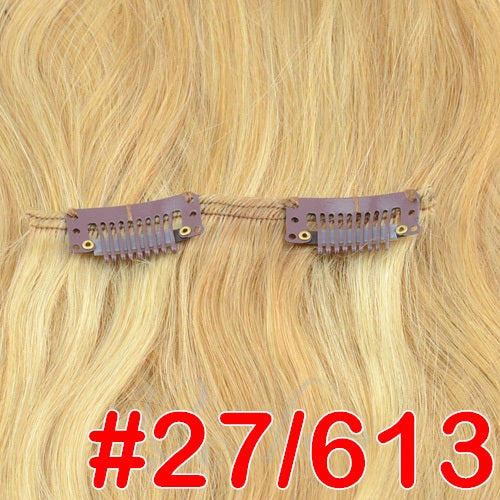 light brown brazilian machine made remy straight clips in human hair clip in extensions 7pcs/set 90 gram full head set p27/613 / 16 inches / 90g/set, china, >=25%, 6 months