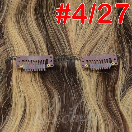 light brown brazilian machine made remy straight clips in human hair clip in extensions 7pcs/set 90 gram full head set #p4/27 / 16 inches / 90g/set, china, >=25%, 6 months