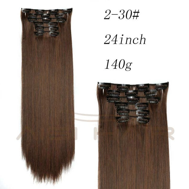 i's a wig blond  synthetic  clips in hair extension long straight 22" 140g 16 clips false hair pieces  brow black white color