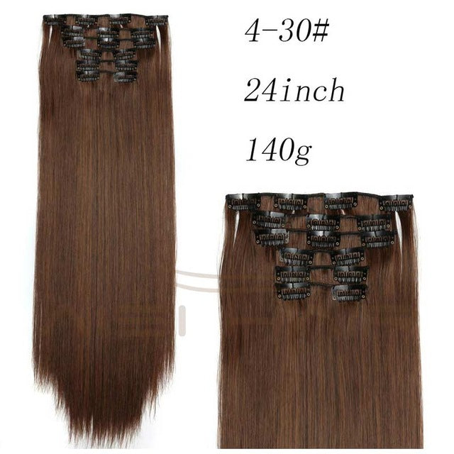 i's a wig blond  synthetic  clips in hair extension long straight 22" 140g 16 clips false hair pieces  brow black white color