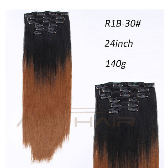 i's a wig blond  synthetic  clips in hair extension long straight 22" 140g 16 clips false hair pieces  brow black white color