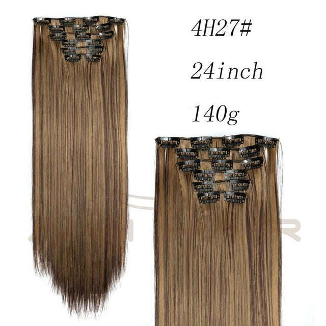 i's a wig blond  synthetic  clips in hair extension long straight 22" 140g 16 clips false hair pieces  brow black white color