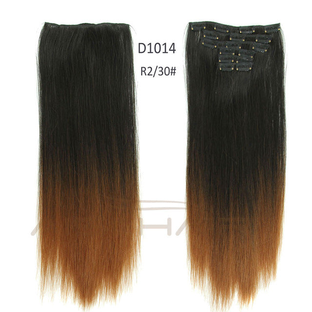 i's a wig blond  synthetic  clips in hair extension long straight 22" 140g 16 clips false hair pieces  brow black white color