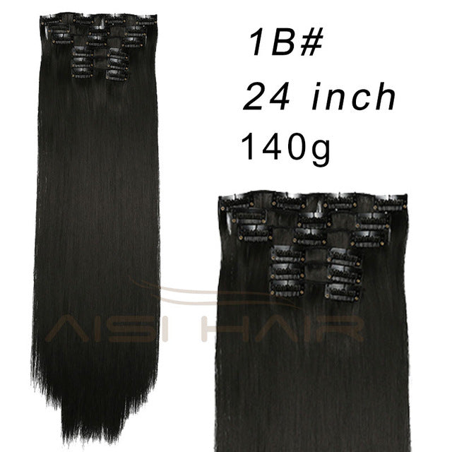 i's a wig blond  synthetic  clips in hair extension long straight 22" 140g 16 clips false hair pieces  brow black white color