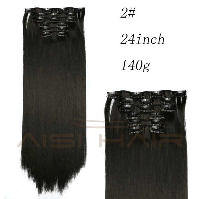 i's a wig blond  synthetic  clips in hair extension long straight 22" 140g 16 clips false hair pieces  brow black white color