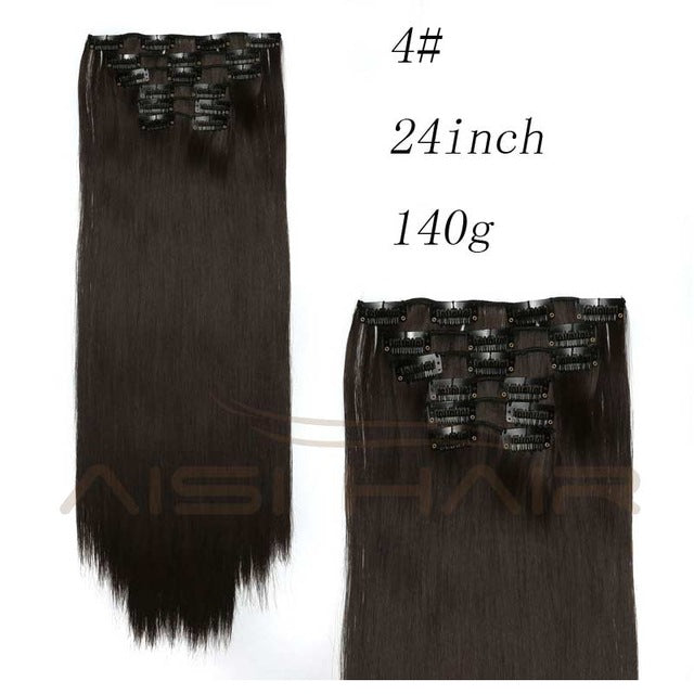 i's a wig blond  synthetic  clips in hair extension long straight 22" 140g 16 clips false hair pieces  brow black white color