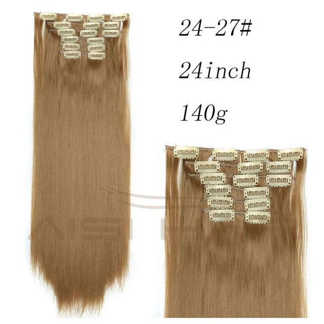 i's a wig blond  synthetic  clips in hair extension long straight 22" 140g 16 clips false hair pieces  brow black white color