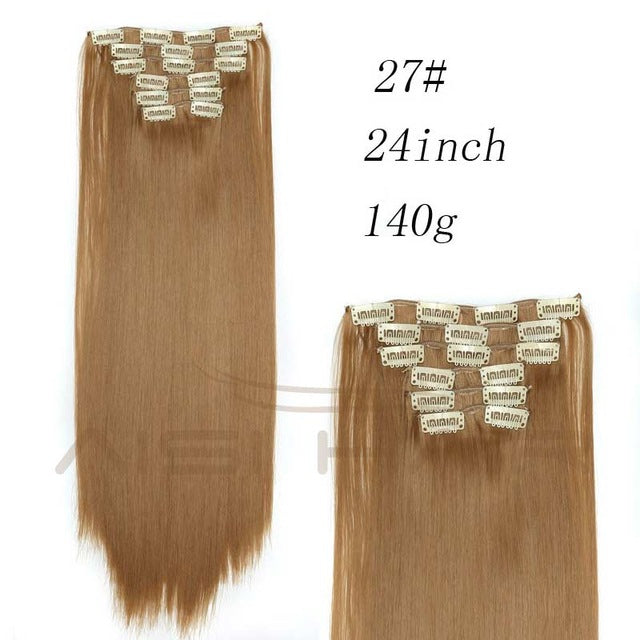 i's a wig blond  synthetic  clips in hair extension long straight 22" 140g 16 clips false hair pieces  brow black white color