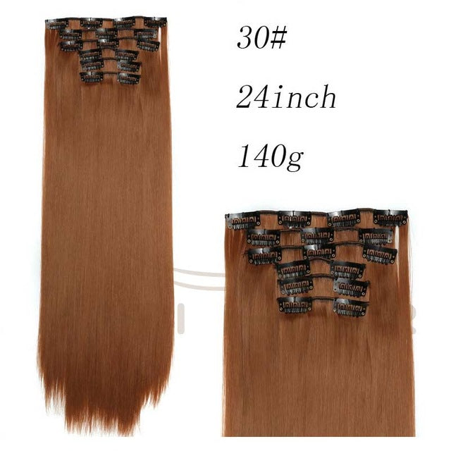 i's a wig blond  synthetic  clips in hair extension long straight 22" 140g 16 clips false hair pieces  brow black white color