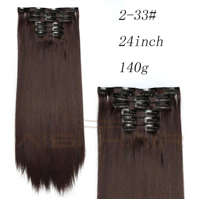 i's a wig blond  synthetic  clips in hair extension long straight 22" 140g 16 clips false hair pieces  brow black white color