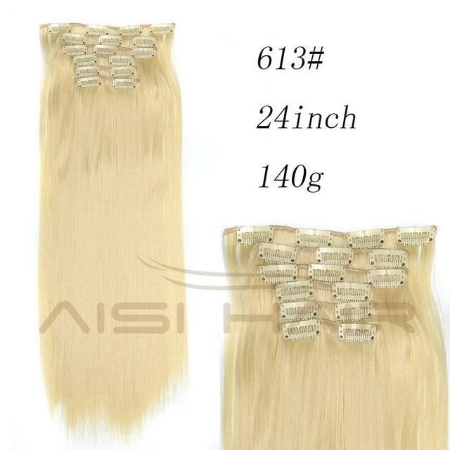 i's a wig blond  synthetic  clips in hair extension long straight 22" 140g 16 clips false hair pieces  brow black white color