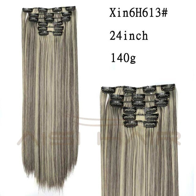 i's a wig blond  synthetic  clips in hair extension long straight 22" 140g 16 clips false hair pieces  brow black white color