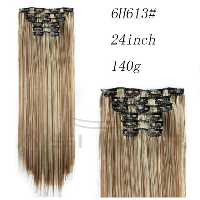 i's a wig blond  synthetic  clips in hair extension long straight 22" 140g 16 clips false hair pieces  brow black white color