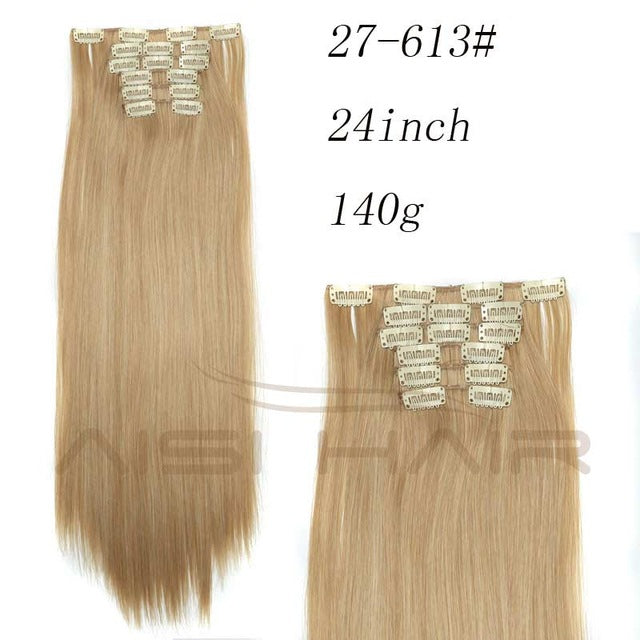 i's a wig blond  synthetic  clips in hair extension long straight 22" 140g 16 clips false hair pieces  brow black white color