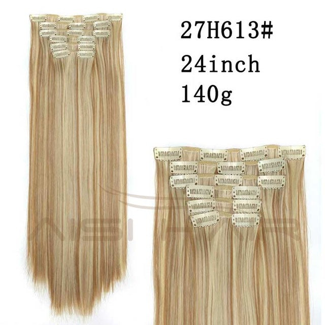 i's a wig blond  synthetic  clips in hair extension long straight 22" 140g 16 clips false hair pieces  brow black white color