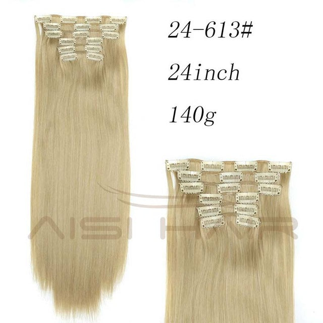 i's a wig blond  synthetic  clips in hair extension long straight 22" 140g 16 clips false hair pieces  brow black white color