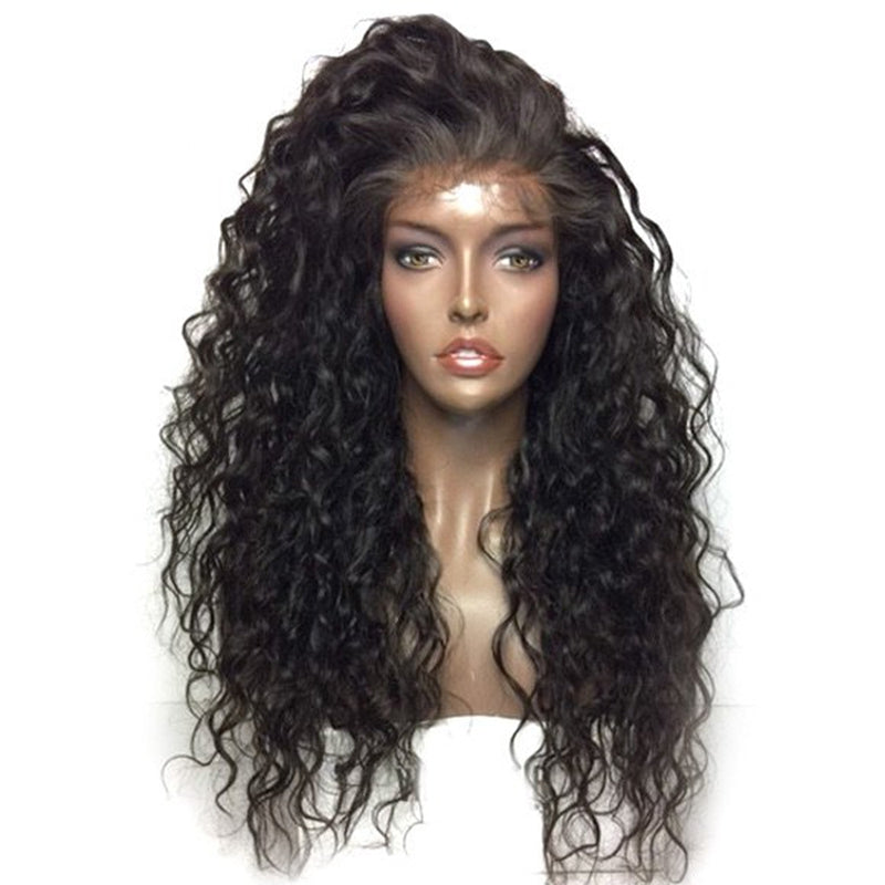 bombshell black loose curly water wave synthetic lace front wig glueless heat resistant fiber with baby hair for women wigs