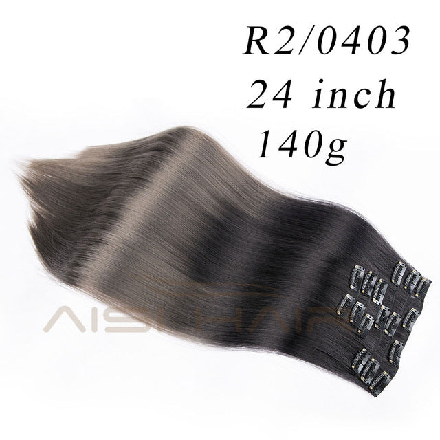 i's a wig blond  synthetic  clips in hair extension long straight 22" 140g 16 clips false hair pieces  brow black white color