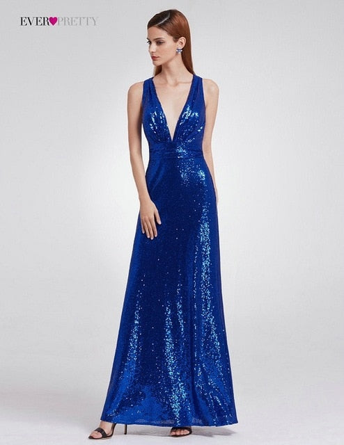 straight modern sequined evening dress ever pretty ep07109 women's sexy long deep v-neck sleeveless shiny party dresses