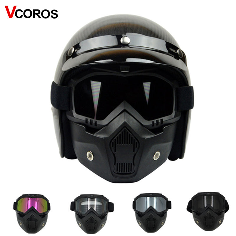 detachable mask goggles for vintage motorcycle helmet monster mask for scooter jet retro moto helmets cosplay mask