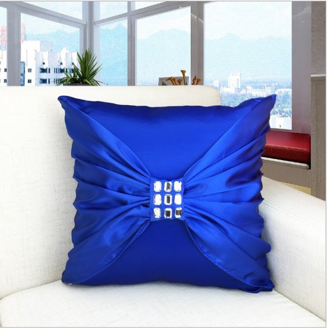 luxury imitated silk pillow cover diamond bow home decor cushion cover 45x45cm only cover / blue