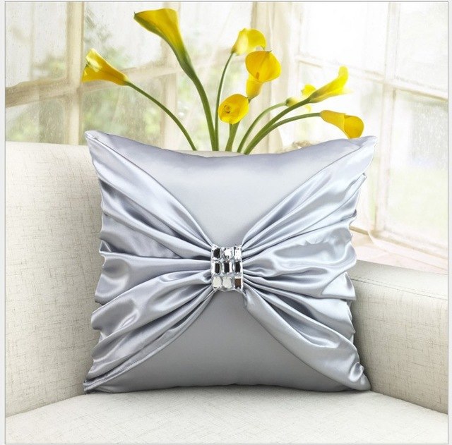 luxury imitated silk pillow cover diamond bow home decor cushion cover 45x45cm only cover / grey