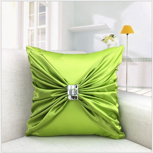 luxury imitated silk pillow cover diamond bow home decor cushion cover 45x45cm only cover / green