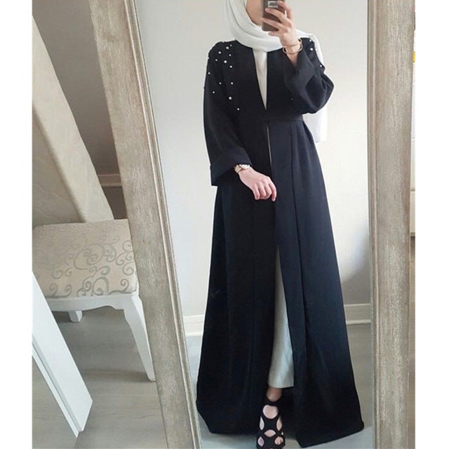 muslim dresses with pearl dubai abaya kimono cardigan plus size robe casual kaftan maxi dress soft long women clothing